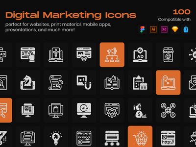 数字营销线性图标包(Digital Marketing Linear Icons Pack)