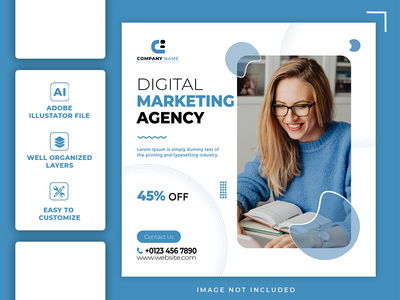 数字营销机构清洁社交媒体帖子模板(Digital marketing agency clean social media post template)