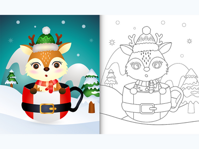 用可爱的鹿圣诞人物着色书(coloring book with a cute deer christmas characters)
