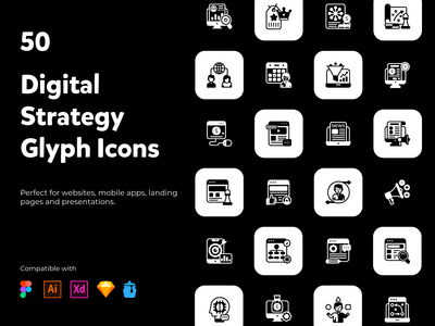 数字战略实体图标(Digital Strategy Solid Icons)