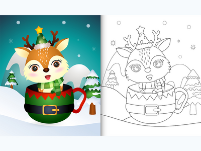 用可爱的鹿圣诞人物着色书(coloring book with a cute deer christmas characters)