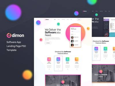 Dimon - 软件应用登陆页面 PSD 模板(Dimon - Software App Landing Page PSD Template)