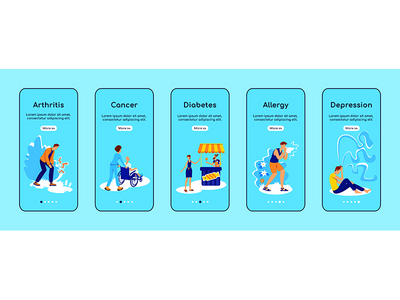 慢性病入职移动应用屏幕平面矢量模板(Chronic diseases onboarding mobile app screen flat vector template)