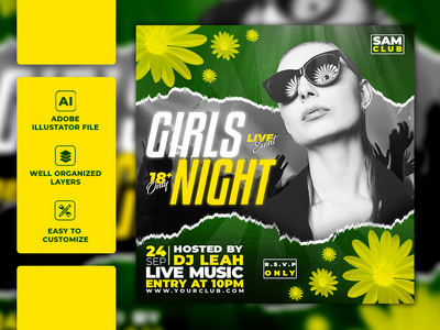 Dj 派对之夜传单或社交媒体模板(Dj party night flyer or social media template)