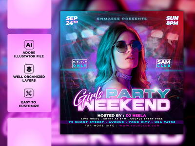 Dj 派对之夜传单或社交媒体模板(Dj party night flyer or social media template)