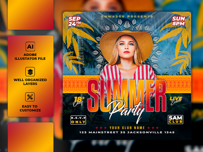 Dj 派对之夜传单或社交媒体模板(Dj party night flyer or social media template)
