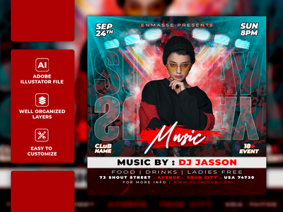 Dj 派对周末传单或社交媒体模板(Dj party weekend flyer or social media template)