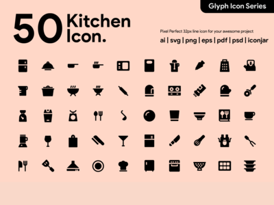 Kawaicon - 50 个厨房字形图标集(Kawaicon - 50 Kitchen Glyph Icon Set)