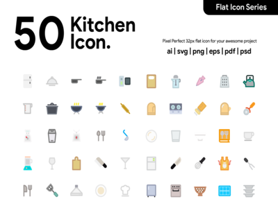 50 厨房图标平(50 Kitchen Icon Flat)