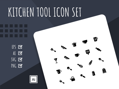厨房工具固体图标集(Kitchen Tool Solid Icon Set)