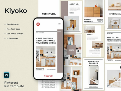 Kiyoko - 家具 Pinterest Pin 模板(Kiyoko - Furniture Pinterest Pin Template)