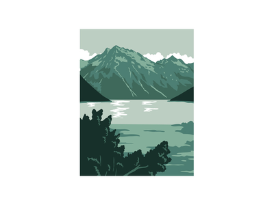 美国阿拉斯加克拉克湖国家公园和保护区 WPA 海报艺术(Lake Clark National Park and Preserve in Alaska United States WPA Poster Art)