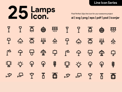 Kawaicon - 25 灯线图标(Kawaicon - 25 Lamps Line Icon)