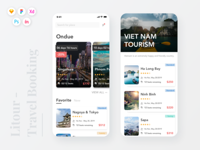 LiTour - 旅行预订应用程序 UI 套件 #1(LiTour - Travel Booking App UI Kit #1)