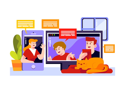 一位女士使用她的手机与朋友进行在线会议(A woman uses her phone to make online meeting with friends)