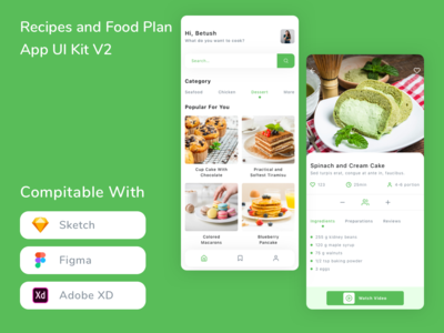 食谱和食物计划应用程序 UI 套件 V2(Recipes and Food Plan App UI Kit V2)
