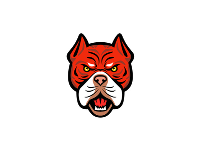 红虎斗牛犬头前吉祥物(Red Tiger Bulldog Head Front Mascot)