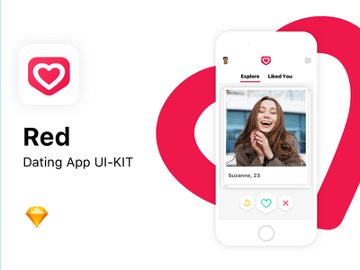 红色 - 用于 Sketch 的移动约会应用程序 UI 套件。(Red - Mobile Dating App UI Kit for Sketch.)