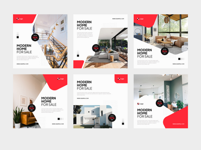 红色属性最小方形横幅和社交媒体帖子模板(red property minimal square banner and social media post template)