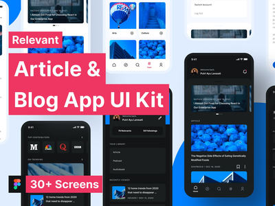 相关 - 文章和博客应用程序 UI 套件(Relevant - Article & Blog App UI Kit)