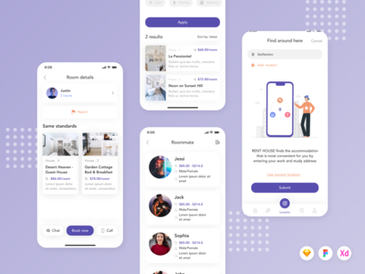 RentHouse - 简单的家庭搜索移动应用程序 UI KIT #11(RentHouse - Simply Home Search Mobile App UI KIT #11)