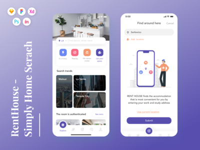 RentHouse - 简单的家庭搜索移动应用程序 UI KIT #8(RentHouse - Simply Home Search Mobile App UI KIT #8)
