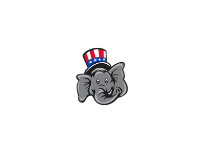 帽子大象物头顶帽子卡通(Republican Elephant Mascot Head Top Hat Cartoon)