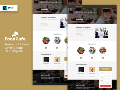餐厅和酒店登陆页面 PSD 模板(Restaurant & Hotel Landing Page PSD Template)