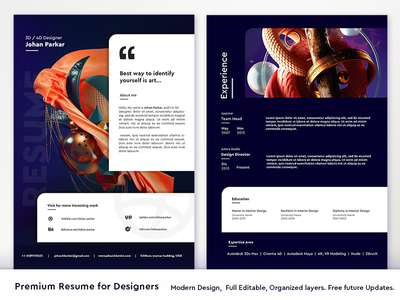 设计师（艺术家）的高级和现代简历。(Premium and Modern Resume for Designers (Artist).)