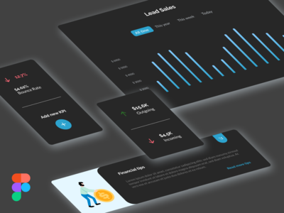 深色主题财务仪表板组件(Dark Themed Financial Dashboard Components)