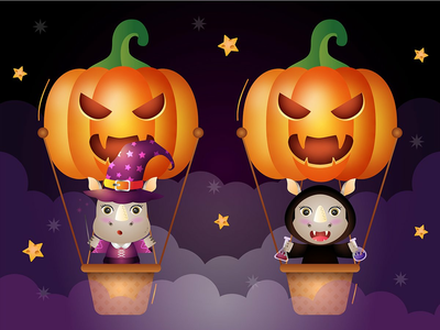 南瓜气球上的可爱犀牛(Cute rhino on pumpkin air balloon)