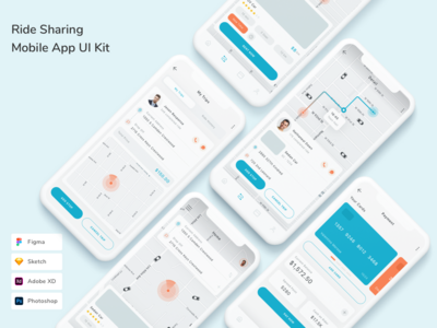 乘车共享移动应用程序 UI 套件(Ride Sharing Mobile App UI Kit)