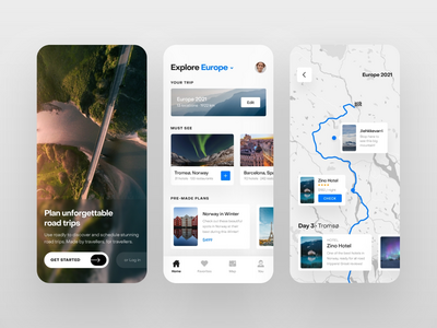 公路旅行计划应用程序 UI 套件(Road Trip Planner App UI Kits)