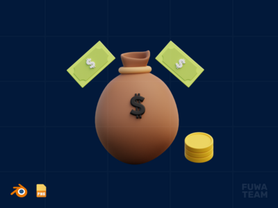 一袋钱 - 3D商业插图包（正面）(Sack Of Money - 3D Business illustration pack (front))