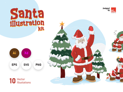 手绘矢量圣诞老人插图套件(Hand drawn vector Santa Illustration kit)