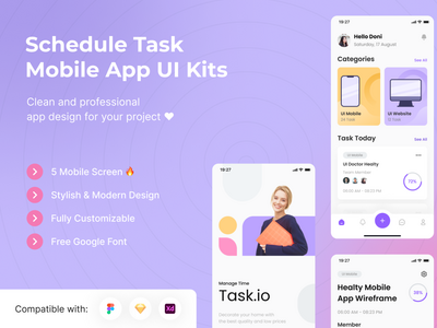 计划任务移动应用程序 UI 工具包模板(Schedule Task Mobile App UI Kits Template)