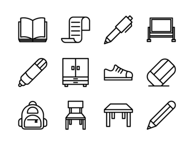 学校图标集大纲(School Icon Set Outline)