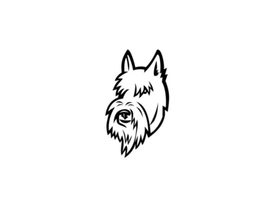 苏格兰梗头吉祥物黑白(Scottish Terrier Head Mascot Black and White)