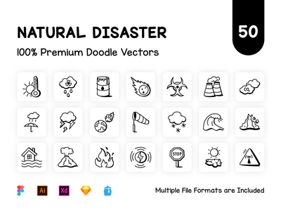 50 平自然灾害矢量图标(50 Flat Natural Disaster Vector Icons)