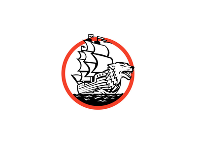 大帆船船狼在弓圈复古(Galleon Ship Wolf on Bow Circle Retro)