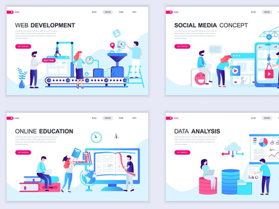 登陆页面模板集平面概念(Set of Landing Page Templates Flat Concept)
