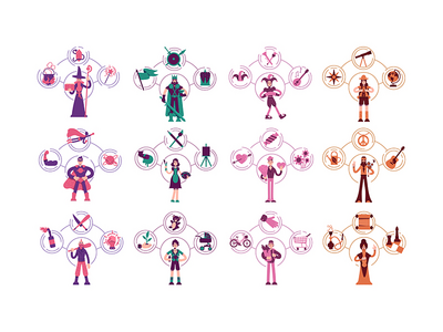 人格原型平面概念矢量插图集(Personality archetypes flat concept vector illustrations set)