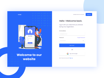 网站登录 UIUX 设计理念-登陆页面登录屏幕(Website Login UIUX design concept - Landing page Login screen)
