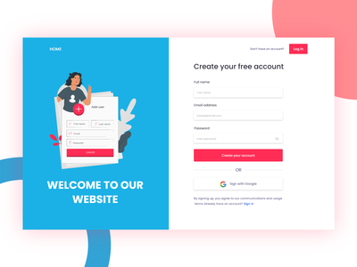 网站注册 ux 设计概念 v2 - 登陆页面注册屏幕(Website Sign Up ux design concept v2 - Landing page Sign Up screen)