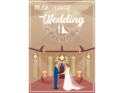 婚礼请柬平面矢量模板(Wedding ceremony invitation flat vector template)