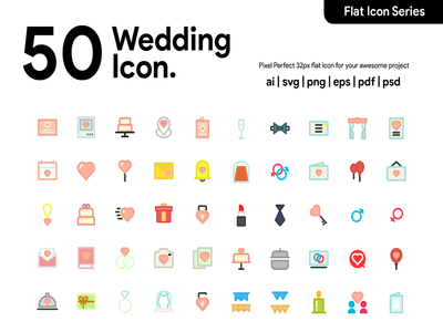 50个平面平面图标(50 Wedding Flat Icon)