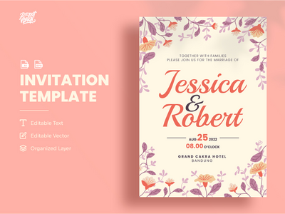 花卉婚礼请柬模板(Floral Wedding Invitation Template)