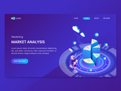 等距营销饼图信息图登陆页面(Isometric Marketing Pie Chart Infographic Landing Page)