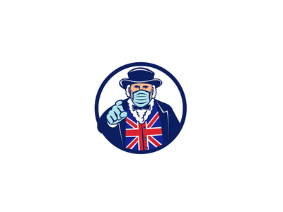 约翰·布尔戴着外科口罩指向吉祥物(John Bull Wearing Surgical Mask Pointing Mascot)