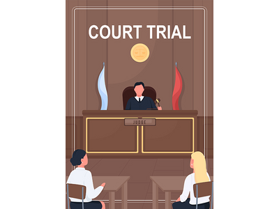 法庭审判海报平面矢量模板(Court trial poster flat vector template)